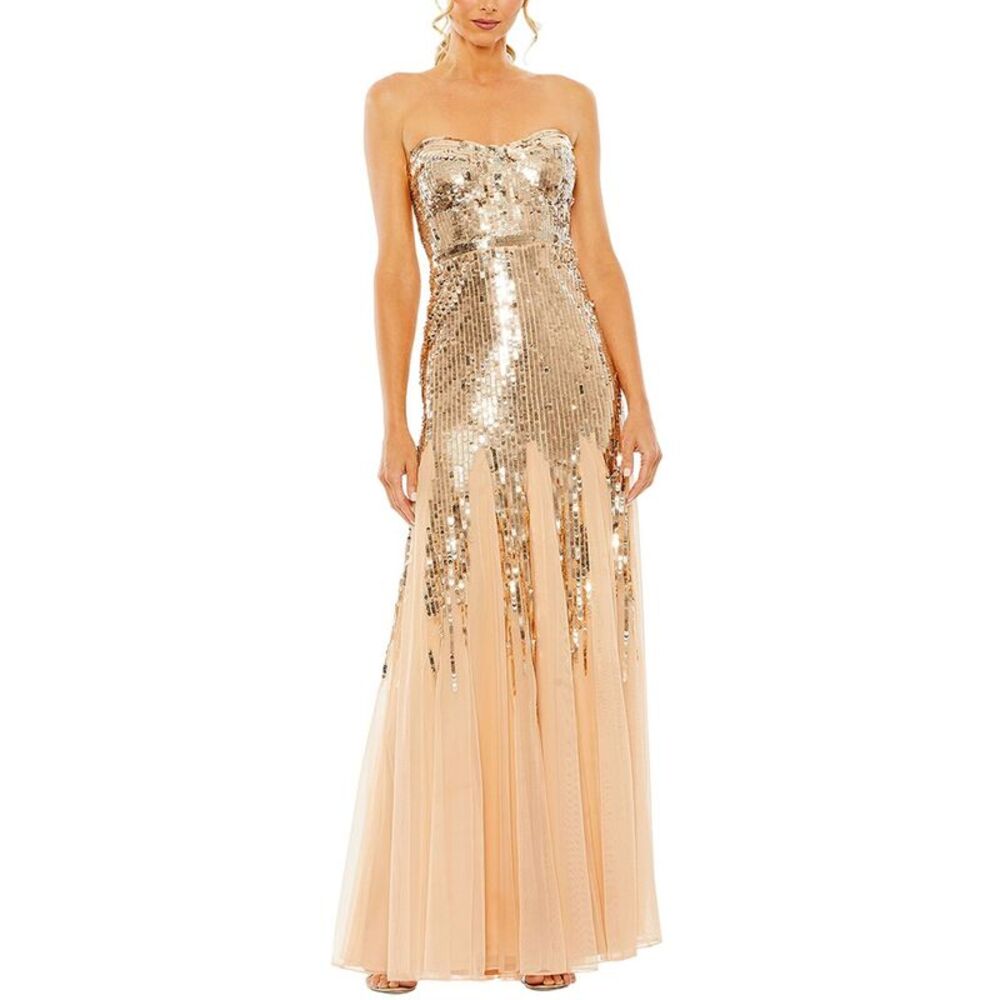 Mac Duggal Womens  Strapless Sweetheart Sequin Mesh A Line Gown, Red